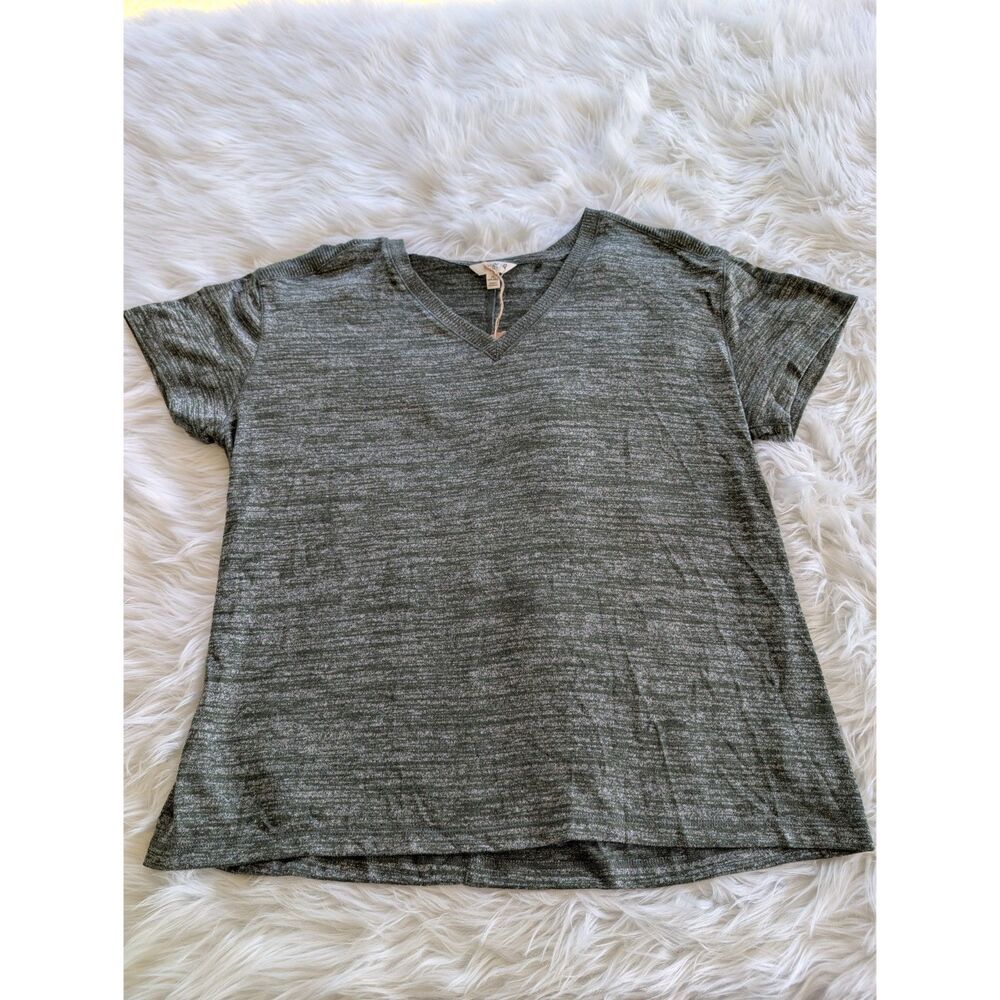 Terra & Sky Green V-Neck Short Sleeve Top, Size XL